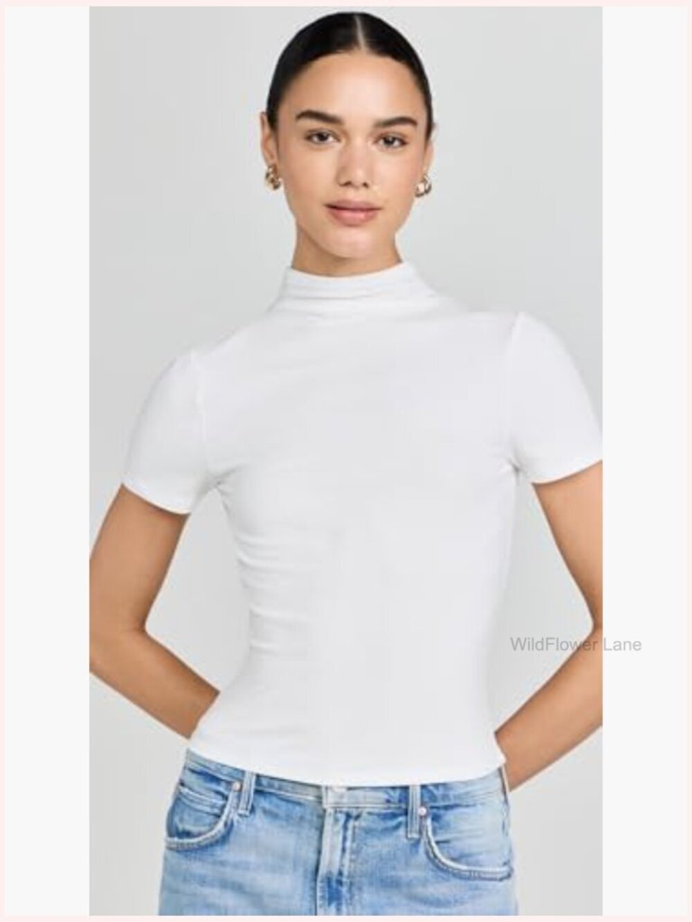 Lightweight Modal Ribbed Knit Mock Neck T-Shirt - Picture 2 of 6